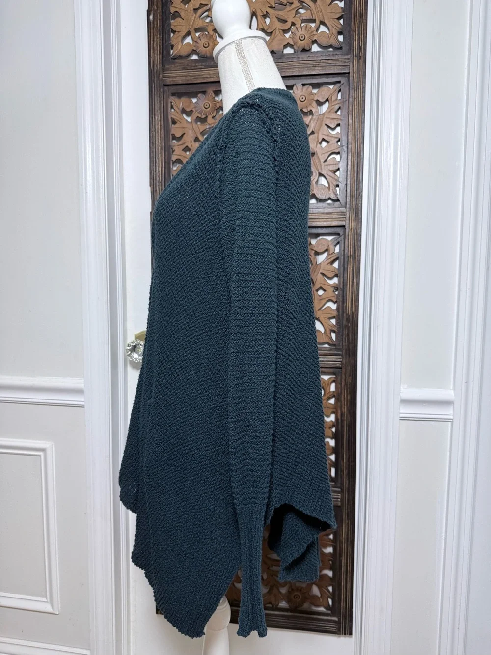 Free People Oversized Knit Cardigan Teal Green Blue Asymmetrical Hem Pockets S